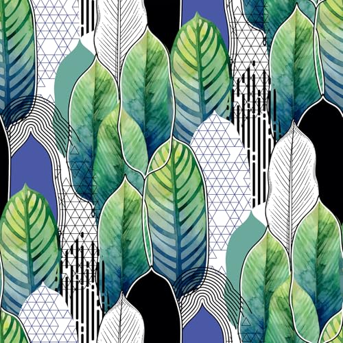 Tropical Abstract Watercolor Green Leaf Peel and Stick | self adhesive Wallpaper - 96''x32'' - color: X07, size: 32" x 96"