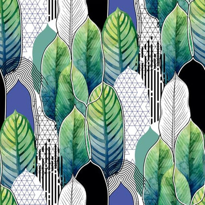 Tropical Abstract Watercolor Green Leaf Peel and Stick | self adhesive Wallpaper - 96''x32'' - color: X07, size: 32" x 96"