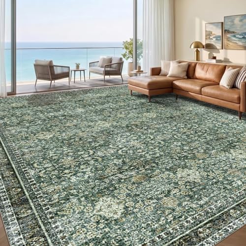Sasttie 9x12 Area Rugs, Ultra-Soft Washable Rug for Living Room, Dark Green | 9 by 12 Thin Carpet for Apartment & Bedroom, Low-Pile Faux Cashmere, Non-Slip Backing, Skin-Friendly, Stain Resistant - color: Dark Green, size: 9' x 12' (Rectangular)