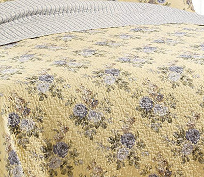 Laura Ashley - Queen Quilt Set, Reversible Cotton Bedding with Matching Shams, Lightweight Home Decor for All Seasons (Linley Yellow, Queen)