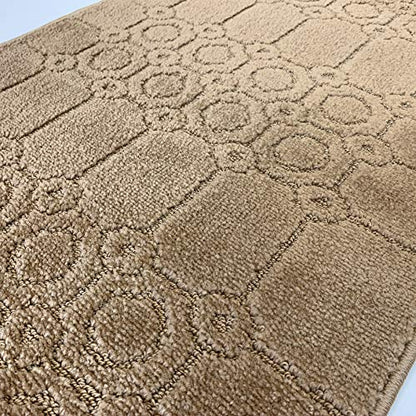 REMNAZ Custom Fit Runner Rug with Full Rubber Non-Skid Backing | Low Profile and Tractional Softness | Stain Resistant and Washable | Cut to Size Non-Slip Carpet by Foot, Doormat Size 3 ft, Gold Tan - color: Art / Tan, size: 2'1" x 3' (Rectangular)