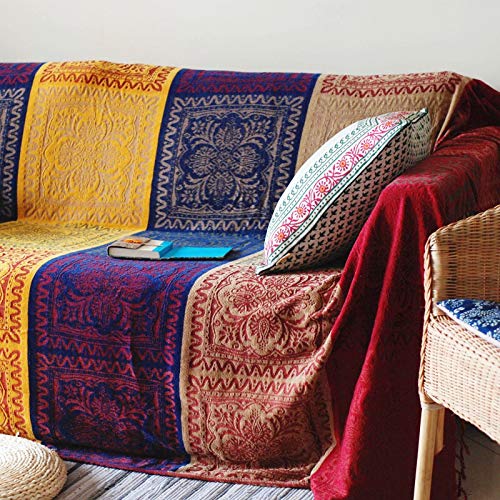 Boho Throw Blanket, Chenille Jacquard Tassels Throw Blankets for Bed Couch Soft Chair， Bohemian Fringe Tassels (Red, Large 86 * 102Inches) - color: Red, size: Large (86 x 102 in)