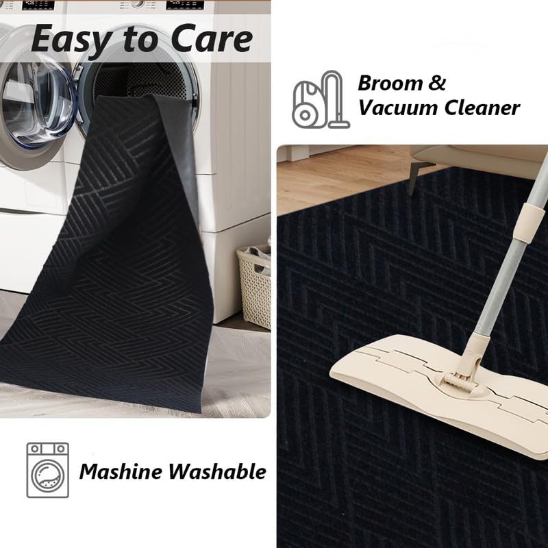 Runner Rug Non Slip, 1FT x 10FT Hallway Entryway Area Rug Indoor Outdoor Rubber Back Carpet Mat for Kitchen Laundry Room Foyer Balcony Living Room, Black Stripe