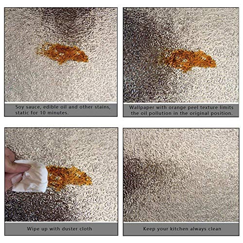 D&L Kitchen Backsplash Sticker, Aluminum Foil Orange Peel Texture, Waterproof Removable High Temperature Resistant DIY Wallpaper, 0.4m x 3m Self-Adhesive Wall Decal for Kitchen Walls & Appliances