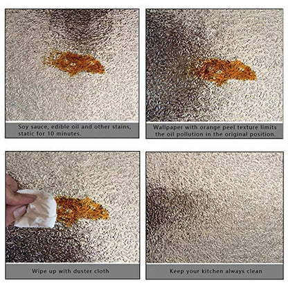 D&L Kitchen Backsplash Sticker, Aluminum Foil Orange Peel Texture, Waterproof Removable High Temperature Resistant DIY Wallpaper, 0.4m x 3m Self-Adhesive Wall Decal for Kitchen Walls & Appliances