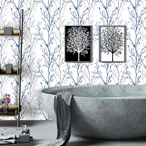 Grey Blue Tree Branches Peel and Stick Contact Paper 17.7" x 118" Modern Tree Branch Removable Wallpaper Natural Wall Paper Self-Adhesive Vinyl for Drawer Liner Furniture Crafts Accent Walls - size: 17.7" x 118"