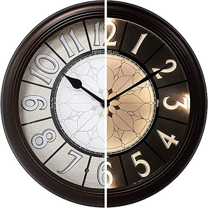 12.6" Illuminated Farmhouse Wall Clock | Silent Battery-Operated Night Light Wall Clock, Smart LED Sensor, Living Room, Kitchen, Bath, Oil-Rubbed Bronze - color: Oil Rubbed Bronze, size: 12.6"