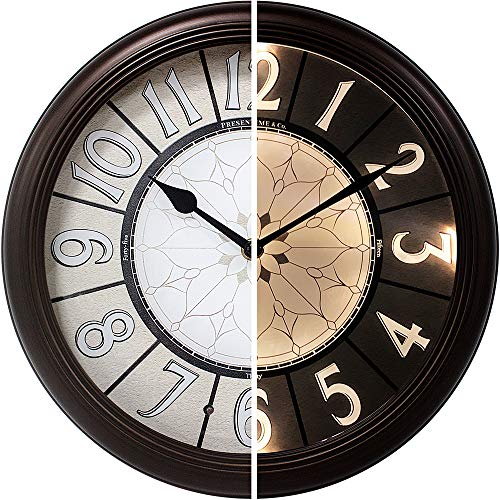 12.6" Illuminated Farmhouse Wall Clock | Silent Battery-Operated Night Light Wall Clock, Smart LED Sensor, Living Room, Kitchen, Bath, Oil-Rubbed Bronze - color: Oil Rubbed Bronze, size: 12.6"