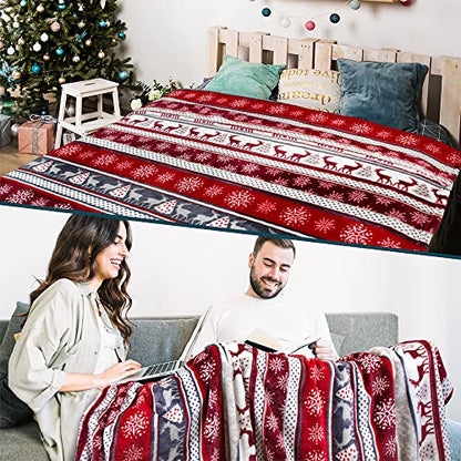 Pavilia Holiday Reindeer Snowflakes Fleece Throw Blanket | Soft, Plush, Warm Winter Cabin Throw, 50x60, Red - color: Holiday - Reindeer, size: 50 x 60 Inches - Throw