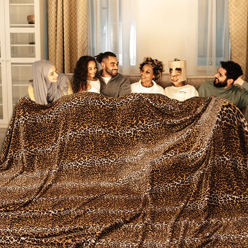 Bnuitland Leopard Print Flannel Blanket, Large Size 90x90 Inches for Bed Couch Travel, 300 GSM Double Sided Cheetah Print Super Soft Fuzzy Fluffy Fleece Blanket for Adults - color: Leopard Brown, size: King (U.S. Standard)
