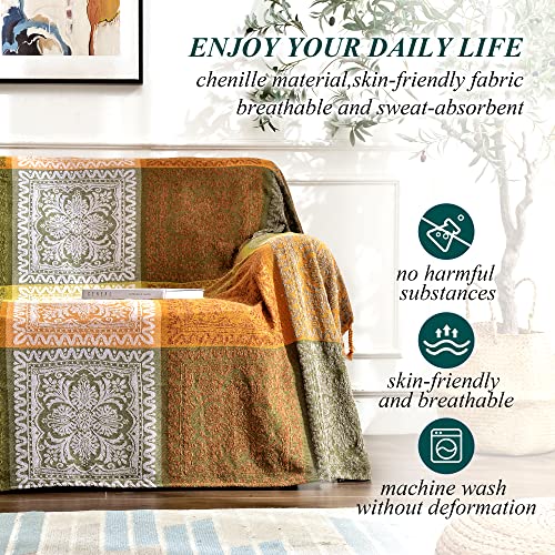 Boho Throw Blanket, Bohemian Tassels Throw Blankets for Bed Couch Soft Chair， Chenille Fringe Tassels (New Green, Large 86 * 102Inches) - color: New Green, size: Large (86 x 102 in)