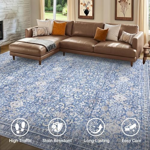 Sasttie 4x6 Area Rugs, Ultra-Soft Washable Rug for Living Room, Blue | 4 by 6 Thin Carpet for Apartment & Bedroom, Low-Pile Faux Cashmere, Non-Slip Backing, Skin-Friendly, Stain Resistant - color: Blue, size: 4' x 6' (Rectangular)