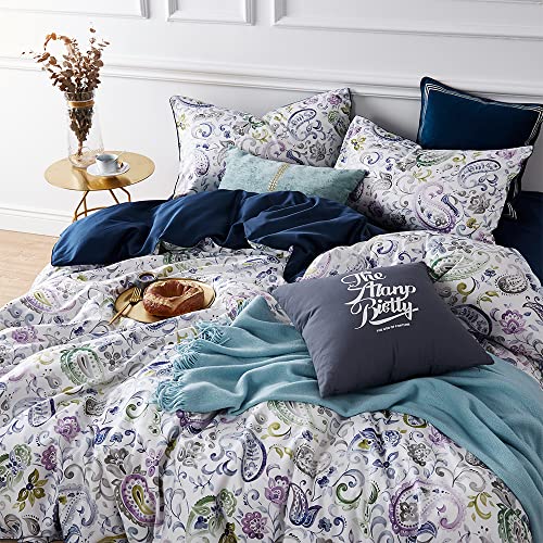 Cupocupa Duvet Cover Set;Duvet Cover Full Bedding Set Fluffy Boho Duvet Cover Set Paisley Floral Bedding Collection Duvet Cover with Pillowcases - color: White Paisly Pattern, size: Full