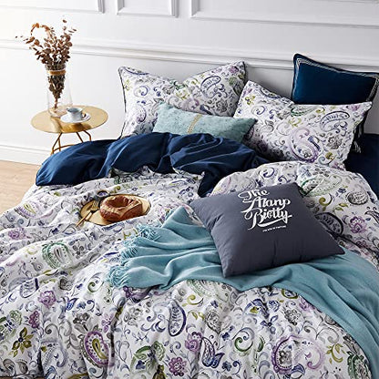 Cupocupa Duvet Cover Set;Duvet Cover Full Bedding Set Fluffy Boho Duvet Cover Set Paisley Floral Bedding Collection Duvet Cover with Pillowcases - color: White Paisly Pattern, size: Full