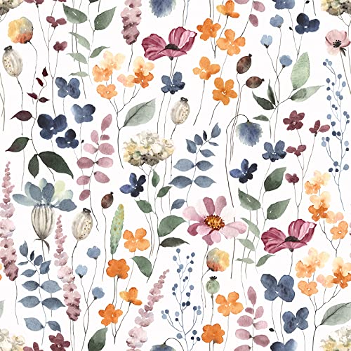 VEELIKE 17.7''x118'' Rustic Pressed Floral Wallpaper Roll Vintage Multicolor Leaves Floral Peel and Stick Wallpaper Mural Removable Prepasted Decorative Contact Paper for Walls Cabinets Shelves Drawer - color: White Background, size: 17.7" x 118"