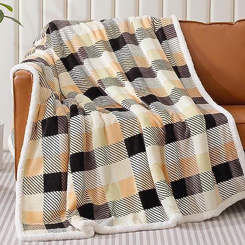Sherpa Plaid Twin Blanket 60" X 70", Fuzzy Fluffy Soft Cozy Throw Blanket, Twin Size Plush Fleece Flannel Plush Microfiber Blanket for Couch Bed Sofa (Brown Color) - color: Brown Color