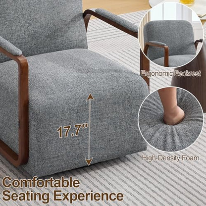 32" Chenille Upholstered Swivel Accent Chairs Set of 2, 360° Rotating Metal Base Modern Lounge Chair with Wooden Armrests for Living Room Bedroom, Grey - color: Grey, size: 2 Pack