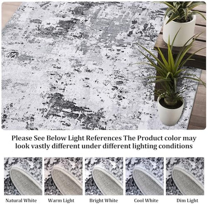 ROYHOME 6x9 Modern Abstract Area Rug for Bedroom Living Room, Grey | Non Slip Non Shedding Low Pile Stain Resistant Rug Soft Carpet - color: Grey, size: 6' x 9' (Rectangular)