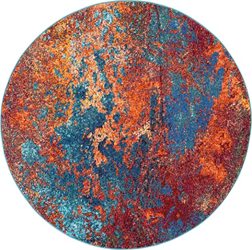 Nourison Home Celestial Atlantic 5'3" x Round Area Rug - Easy Clean, Non Shedding, Bed Room, Living Room, Dining Room, Kitchen (5' x Round) - color: Atlantic, size: 5'3" (Round)