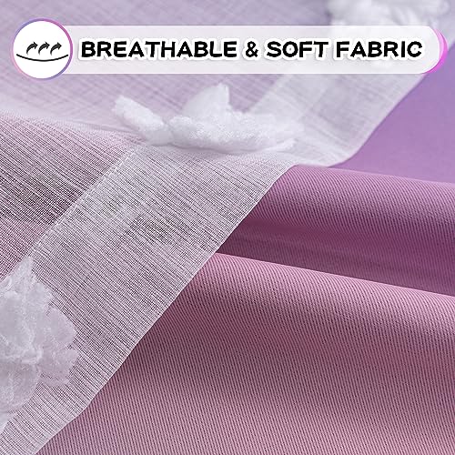 MYSKY HOME Pink Purple Curtains for Girls Bedroom - 54 Inch Long White Pom Pom Sheer Small Double Layer Grommet Room Darkening Nursery Curtains, 52 X 54 in - color: Pink Purple, size: 52"W x 54"L (Pack of 2)
