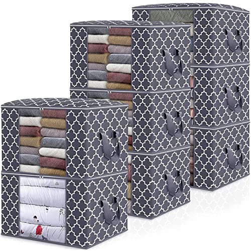 Storage Bags 100L 8 Pack Clothes Organization and Storage Containers | Large Blanketfor Bedding, Comforters, Foldable Organizer with Reinforced Handle, Clear Window, Sturdy Zippers, Grey - color: Dark Grey, size: 8 x 100L