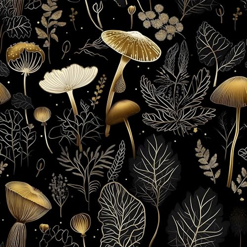 Dark Mushroom Wallpaper Peel and Stick 17.5" x 393",Black Gold | Self Adhesive/Removable/Waterproof/Thick Vinyl Contact Paper for Bathroom Bedroom Shelf Cabinet Drawer,Prepasted,Easy Peel - color: Black Gold, size: 17.5" x 118"
