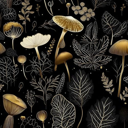 Dark Mushroom Wallpaper Peel and Stick 17.5" x 118",Black Gold | Self Adhesive/Removable/Waterproof/Thick Vinyl Contact Paper for Bathroom Bedroom Shelf Cabinet Drawer,Prepasted,Easy Peel - color: Black Gold, size: 17.5" x 393"