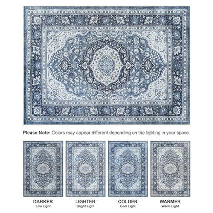 Bloom Rugs Caria Washable Non-Slip 7 ft Runner - Blue Traditional Runner for Entryway, Hallway, Bathroom, and Kitchen - Exact Size: 2'6" x 7' - color: Blue, size: 2'6" x 7' (Runner)