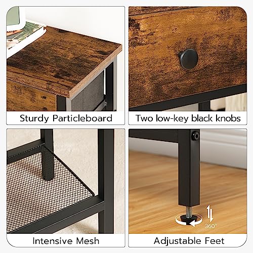 HOOBRO 29.5" Narrow Console Table with 2 Fabric Drawers, Sofa Table, Small Entryway Table with 3-Tier Storage Shelves, Behind Couch Table, for Living Room, Hallway, Rustic Brown and Black BF72XG01 - color: Rustic Brown + Black