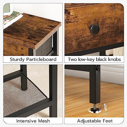 HOOBRO 29.5" Narrow Console Table with 2 Fabric Drawers, Sofa Table, Small Entryway Table with 3-Tier Storage Shelves, Behind Couch Table, for Living Room, Hallway, Rustic Brown and Black BF72XG01 - color: Rustic Brown + Black