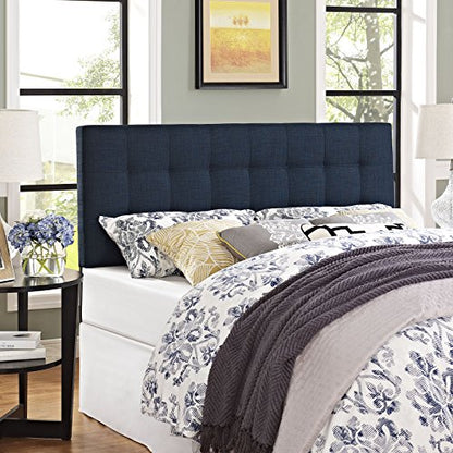 Modway Lily Tufted Linen Fabric Upholstered Queen Headboard in Navy - color: Navy, size: Queen