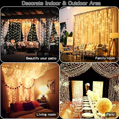 300 LED Curtain String Lights, Fairy String Lights with 8 Light Modes & Remote Controlled, 9.8x9.8ft Indoor Outdoor String Lights for Christmas, Weddings, Party, Bedroom, Wall, Window (Warm white) - color: Copper Wire-Warm white