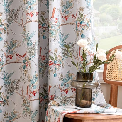 H.VERSAILTEX 100% 암막 꽃무늬 커튼 160cm(63인치) 길이 2패널 빈티지 커튼 패턴 프린트 단열 커튼 거실 침실 창문 처리 그로밋 드레이프, 틸/러스트 - color: 청록색/녹, size: 52"W x 63"L (Pack of 2)