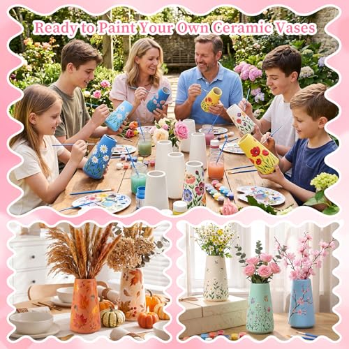 Zubebe 12 Pack Ceramic Vase to Paint Your Own Porcelain Vase Bulk Ready to Paint White Ceramic Vases Unpainted Bisque Art for Pampas Grass Dry Flowers (Trendy) - color: Trandy