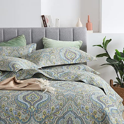 Autumn Dream Cotton Bedspread Quilt Sets, 3 Pieces Reversible Comforter Coverlet Sets, Classical Damask Paisley,King Size - color: Classical Damask, size: King (96by108 inch)