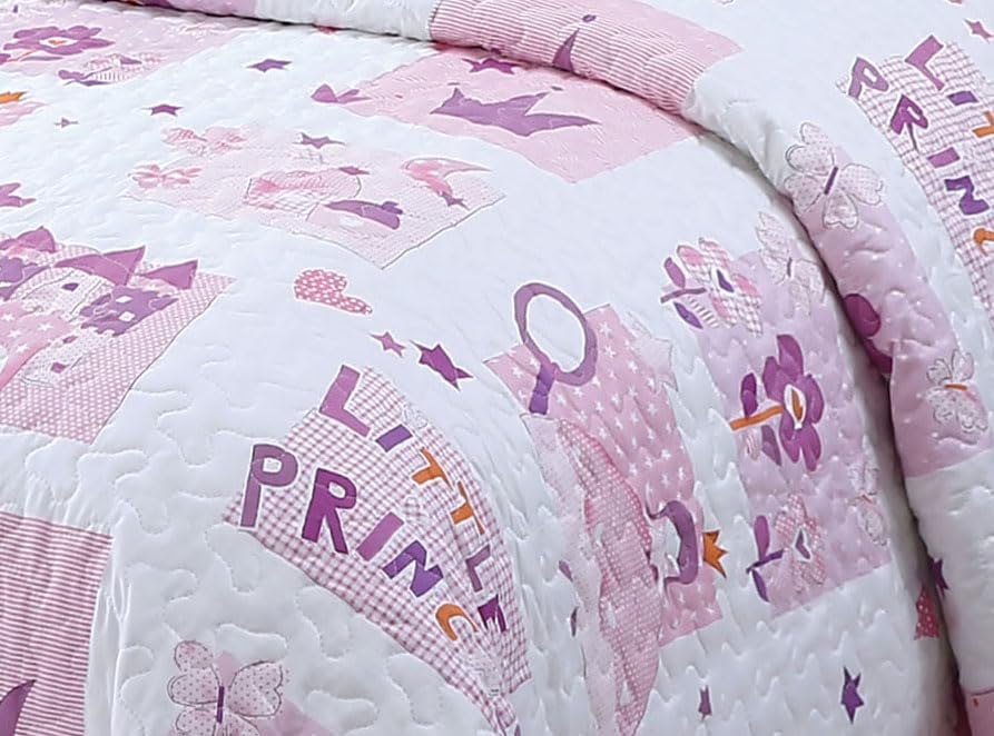 Kids Zone Collection Quilt Bedspread Bedding Set Kids/Teens Princess Theme Quilted Bedding Set Pink and Purple Crown Pattern Twin New # Crown - color: Crown, Princess, Castle, size: Twin
