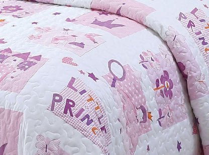 Kids Zone Collection Quilt Bedspread Bedding Set Kids/Teens Princess Theme Quilted Bedding Set Pink and Purple Crown Pattern Twin New # Crown - color: Crown, Princess, Castle, size: Twin