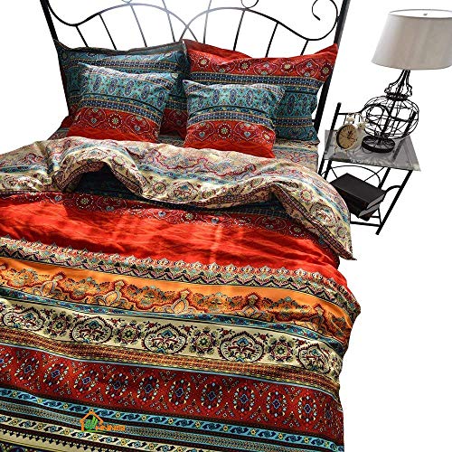 Bohemia Exotic Striped Bedding Sets 4 Pieces, Brushed Cotton Boho Duvet Comforter Cover with Flat Sheet,No Comforter (Fitted Sheet Set, California King) - size: California King
