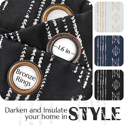 jinchan Boho Blackout Curtains 63 Inch Length for Bedroom Living Room | Silver on Black Geometric Foil Printed Grommet Curtains Room Darkening Thermal Insulated Window Treatments 2 Panels - color: Boho | Silver on Black, size: 52"W x 63"L (Pack of 2)