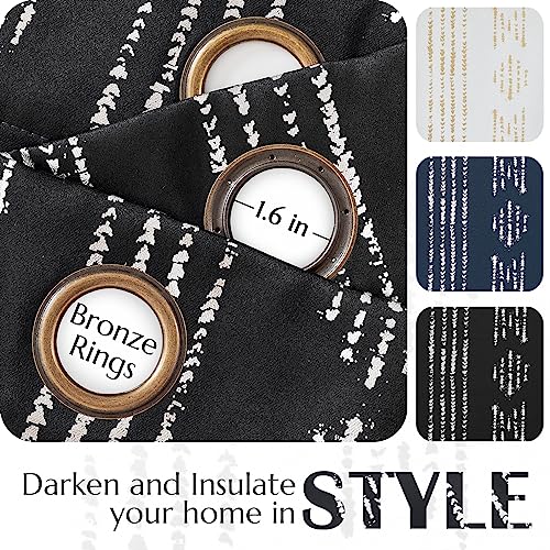 jinchan Boho Blackout Curtains 63 Inch Length for Bedroom Living Room | Silver on Black Geometric Foil Printed Grommet Curtains Room Darkening Thermal Insulated Window Treatments 2 Panels - color: Boho | Silver on Black, size: 52"W x 63"L (Pack of 2)