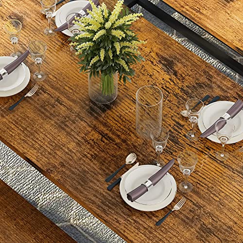 Dining Room Table Set with 2 Benches, Farmhouse Dining Table Set for 4-6, Wood Breakfast Table Set Dinner Table Set Kitchen Table and Chairs for Breakfast Nook Small Spaces, Brown - color: Rustic Brown