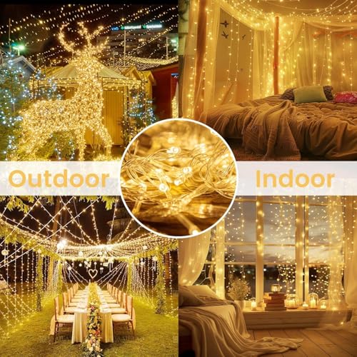 2 Pack 100 LED Battery Operated String Lights, 8 Modes Twinkle Fairy Lights | 33FT Warm White Christmas Lights Indoor Outdoor, Waterproof Battery Lights for Bedroom Party Porch Tree Holiday Decorations - color: Warm White, size: 2PK(50LED)