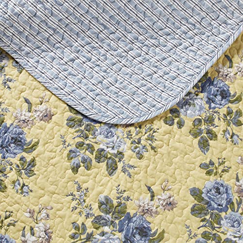 Laura Ashley - Queen Quilt Set, Reversible Cotton Bedding with Matching Shams, Lightweight Home Decor for All Seasons (Linley Yellow, Queen)