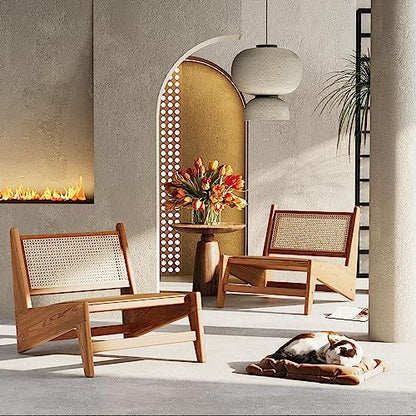 HAOBO Home Rattan Chair Mid Century Modern Accent Chair for Reading Living Room Home Bedroom