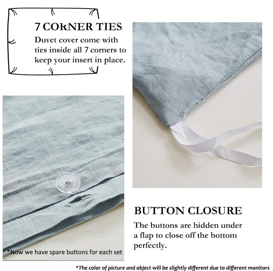Simple&Opulence 100% Linen Duvet Cover Set with Embroidery Border Washed - 2 Pieces (1 Duvet Cover & 1 Pillow Sham) with Button Closure Soft Breathable Farmhouse - Dusty Blue, Twin Size - color: Dusty Blue, size: Twin