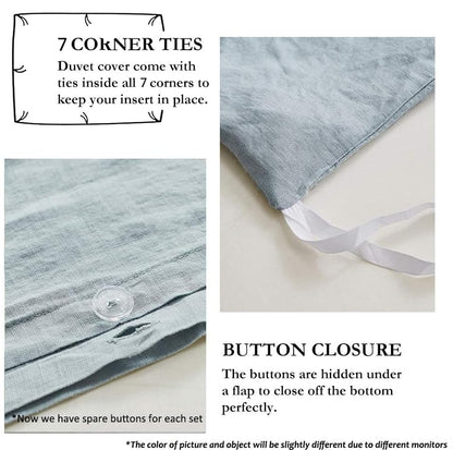 Simple&Opulence 100% Linen Duvet Cover Set with Embroidery Border Washed - 3 Pieces (1 Duvet Cover & 2 Pillow Shams) with Button Closure Soft Breathable Farmhouse - Dusty Blue, Full Size - color: Dusty Blue, size: Full