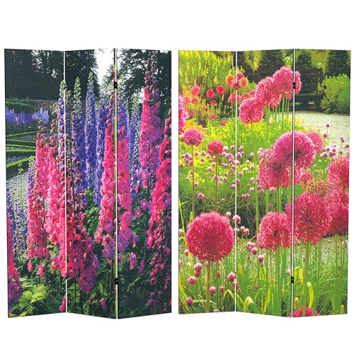 Red Lantern 6 ft. Tall French Garden Double Sided Room Divider 3 Panel Freestanding Folding Privacy Screen Partition and Separator for Modern and Contemporary Bedroom Home Office Dorm - color: French Garden
