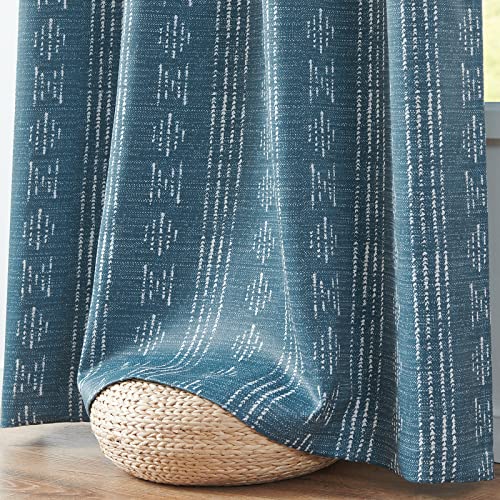 jinchan Boho Blackout Curtains 63 Inch Length for Bedroom Living Room | White on Blue Geometric Printed Grommet Curtains Room Darkening Thermal Insulated Window Treatments 2 Panels - color: Boho | White on Blue, size: 52"W x 63"L (Pack of 2)