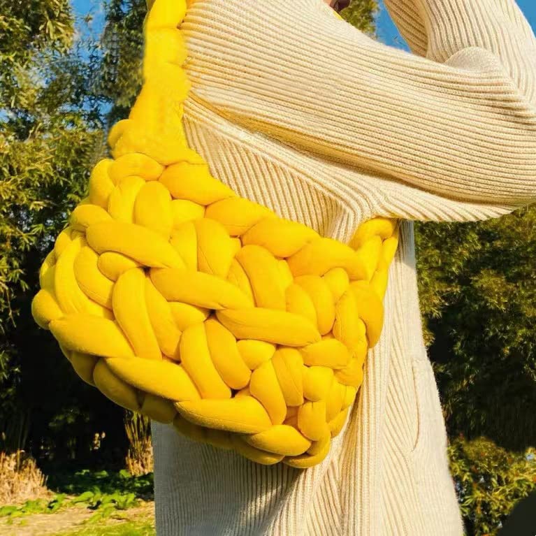 Giant Arm Knitting Chunky Yarn Yellow 0.55 lb,Super Soft Tubular Weight Jumbo Ya rn,DIY Crochet Hand Knitting Thick Yar n for Blanket,Pet-Bed, Pillow,Handbag - color: Lemon Yellow, size: 0.55lb