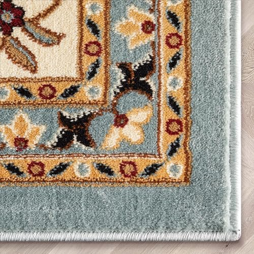Well Woven Barclay Collection Sarouk Light Blue 8 ft Round Rug - for Living Room, Bedroom, and Dining Room - color: Light Blue, size: 7'10" (Round)